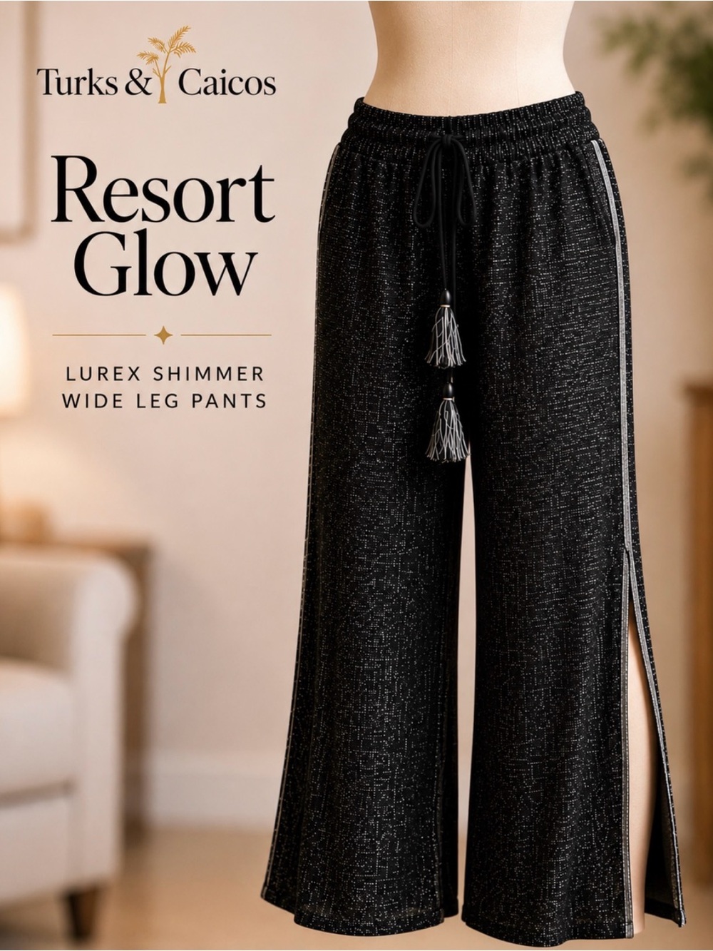 Turks & Caicos Shimmer Wide Leg  Ankle Pants Beach, Holiday, Evening S/M NWT